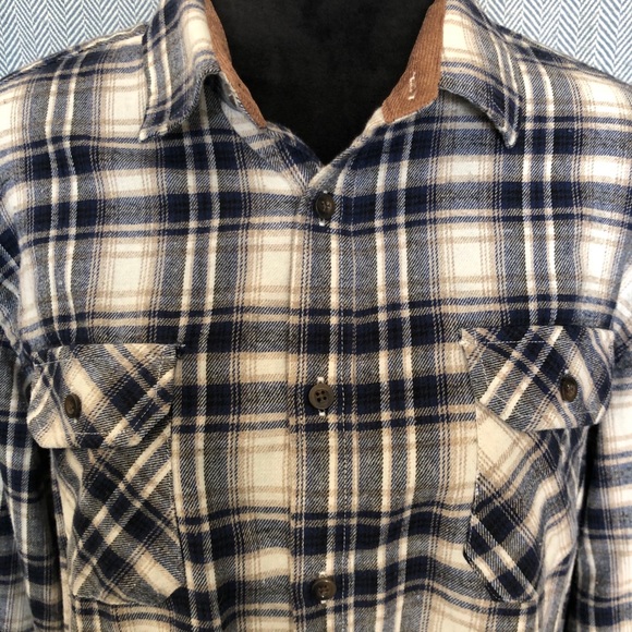 Blue and Cream Plaid Flannel Mens Button down L - Picture 2 of 7